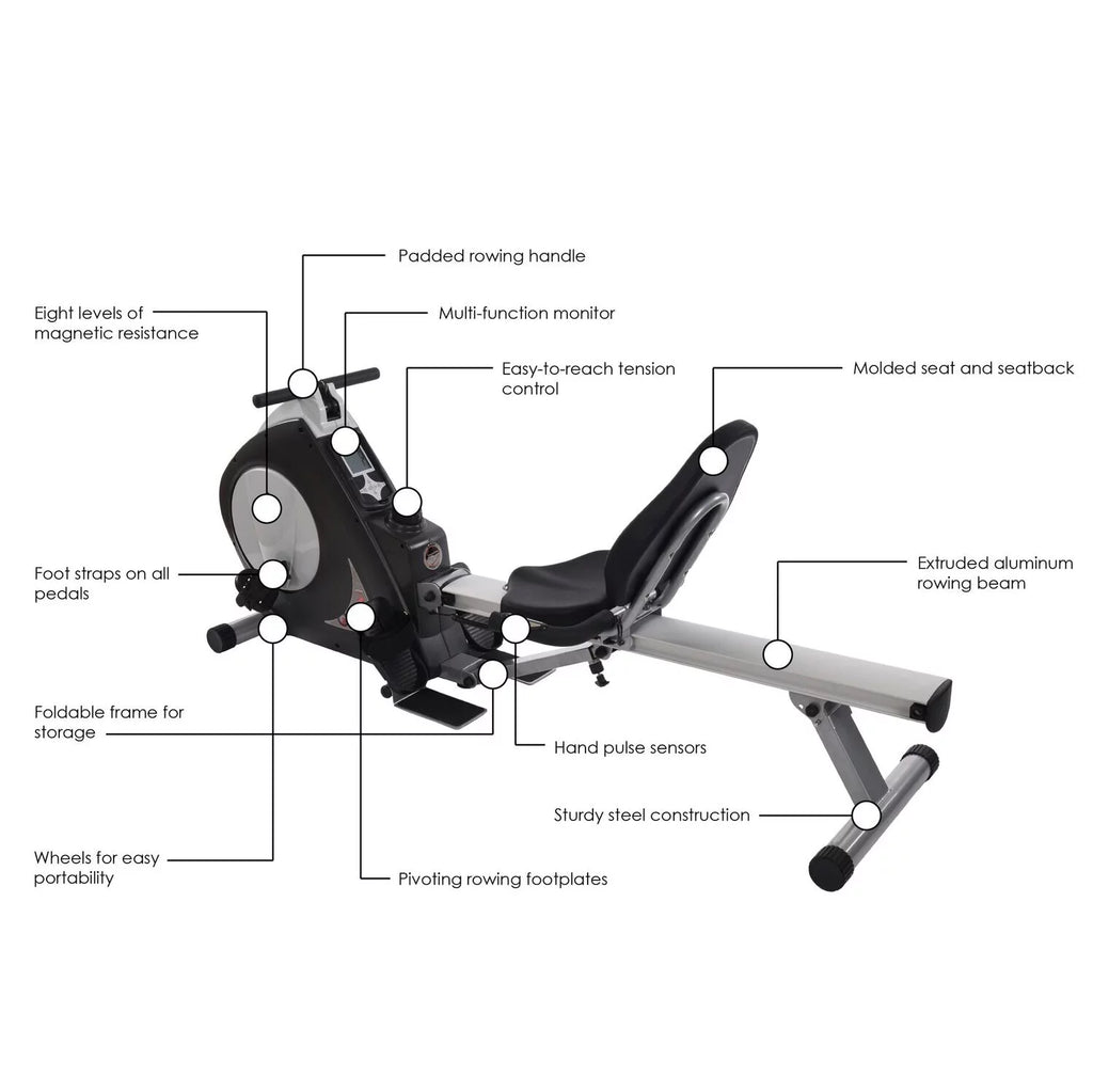 2 in 1 Recumbent Exercise Bike and Rower Machine with Magnetic Resistance C998