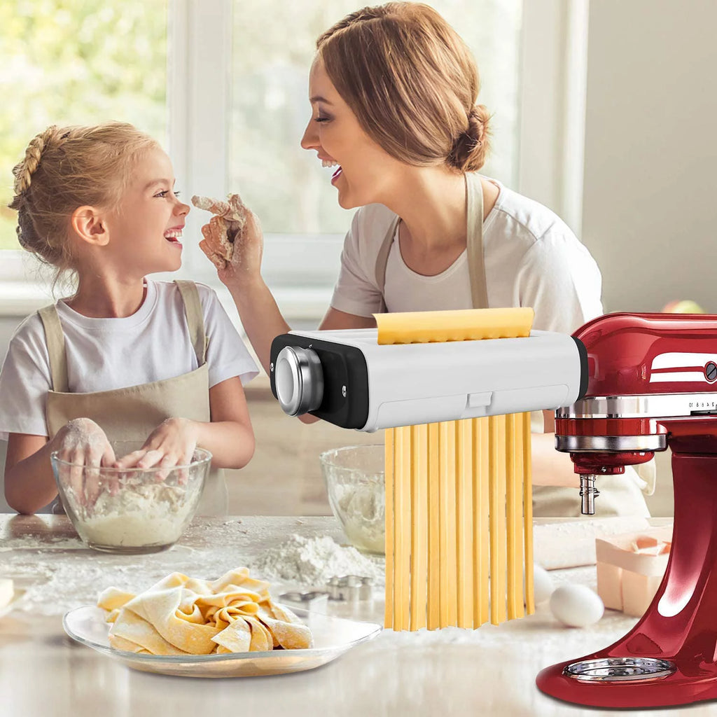 3 In 1 Pasta Maker Attachment for Kitchenaid Mixer with Pasta Dough Roller, Spaghetti Cutter, Fettuccine Cutter and Cleaning Brush G776108