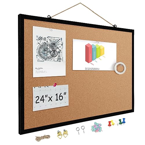 16” x 24” Cork Boards with Black Wooden Frame 1pack Double Sided Pin Board B611858