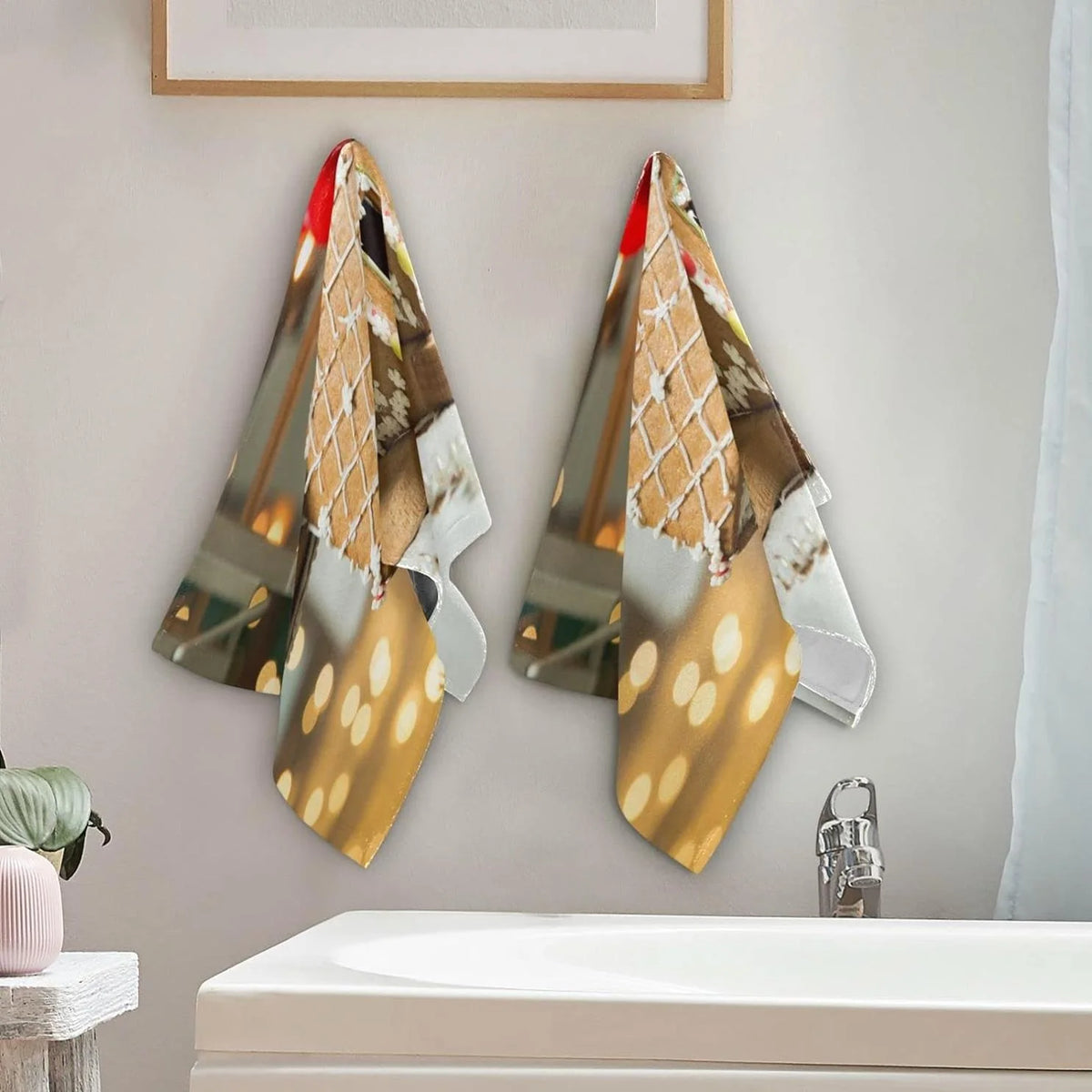 Gingerbread House Hand Towels 2 Pack, Ultra Soft Highly Absorbent Decorative Fingertip Face Towel 28x15in I774