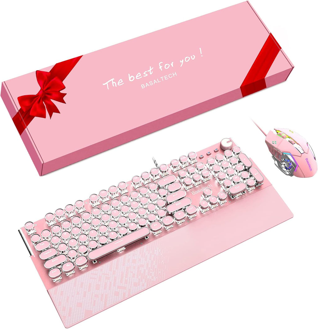 Pink Mechanical Gaming Keyboard with Wrist Rest and Mouse E56173