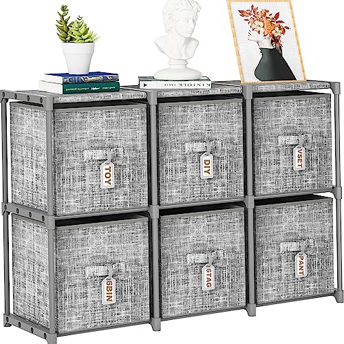 6 Printed Bins Cube Storage Organizer Shelf with Labels O23498