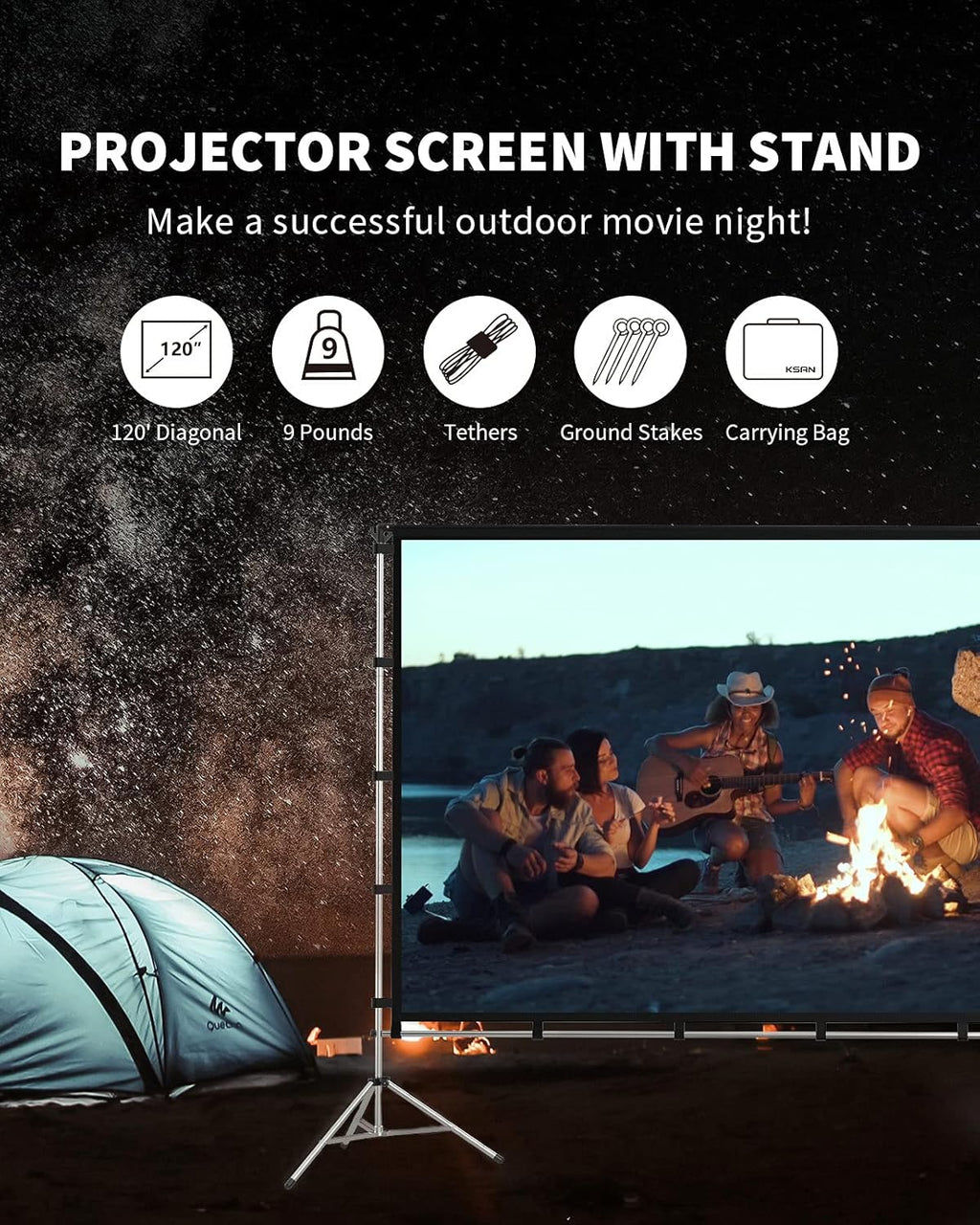 120 Inch Portable Double Sided Projector Screen with Stand D59006