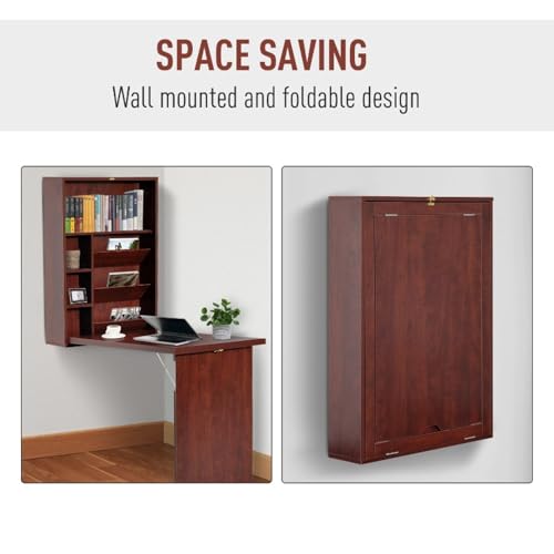 Mahogany Wall Mounted Desk with Storage Shelves Q7838