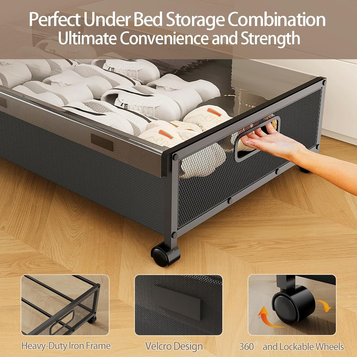 Black 2 Pack Rolling Under Bed Storage Drawer V8869