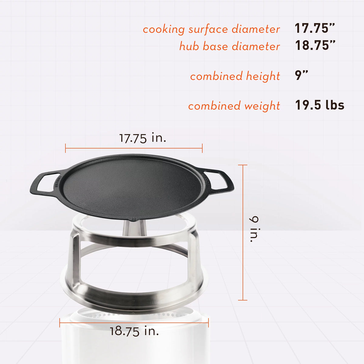 Cast Iron Cookware with Stainless Steel Hub, Weight: 19.5lbs, Cooking Surface Diameter 17.75" W201905
