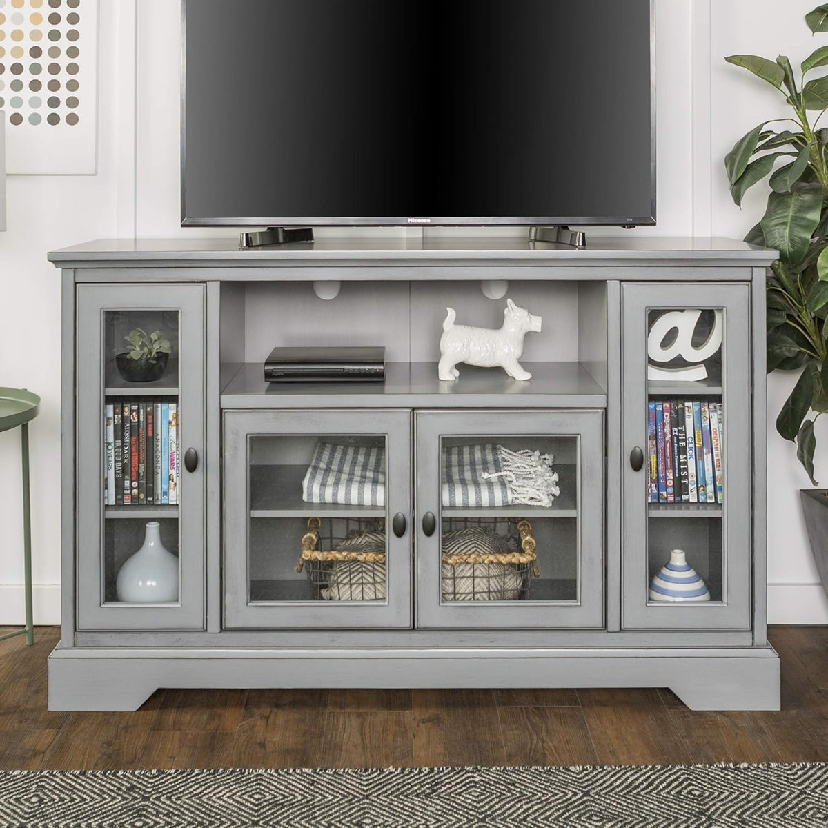 White Wood Universal TV Stand with Storage Cabinets V39416