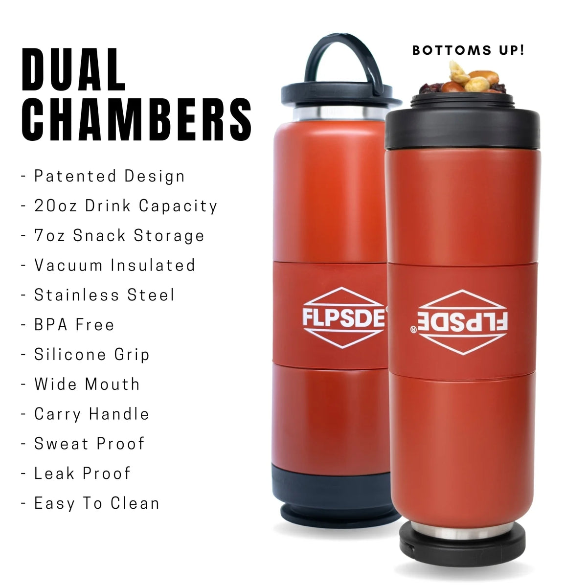 20oz Stainless Steel Water Bottle with 7oz Snack Container S3237