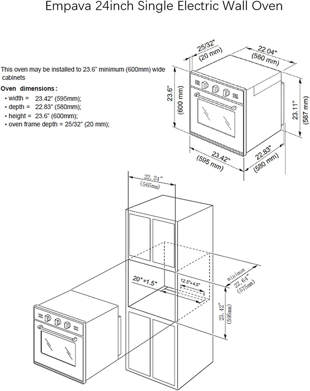 2.3 Cu. Ft. Electric Built-In Single Wall Oven in Black/Silver Tempered Glass P799
