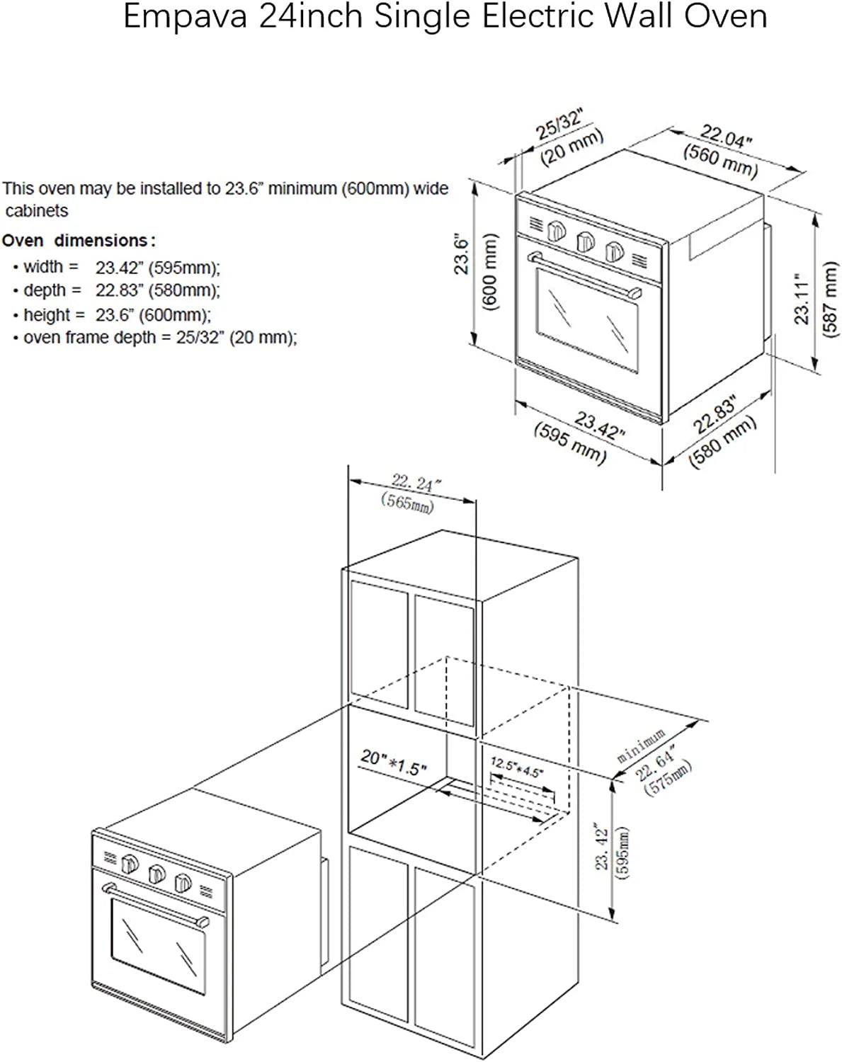 2.3 Cu. Ft. Electric Built-In Single Wall Oven in Black/Silver Tempered Glass P799