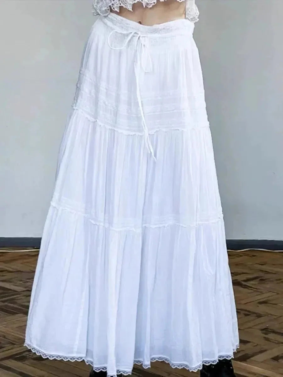 White Drawstring Midi Skirt B976390