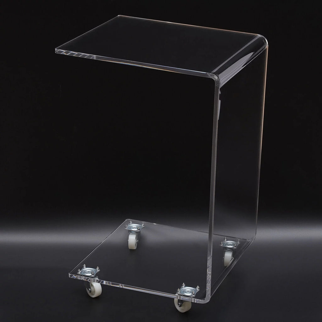Clear Acrylic C-Shaped Bedside Table on Wheels N6932
