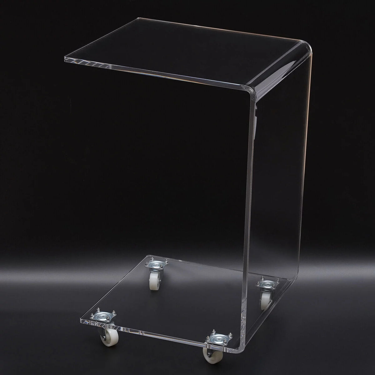 Clear Acrylic C-Shaped Bedside Table on Wheels N6932