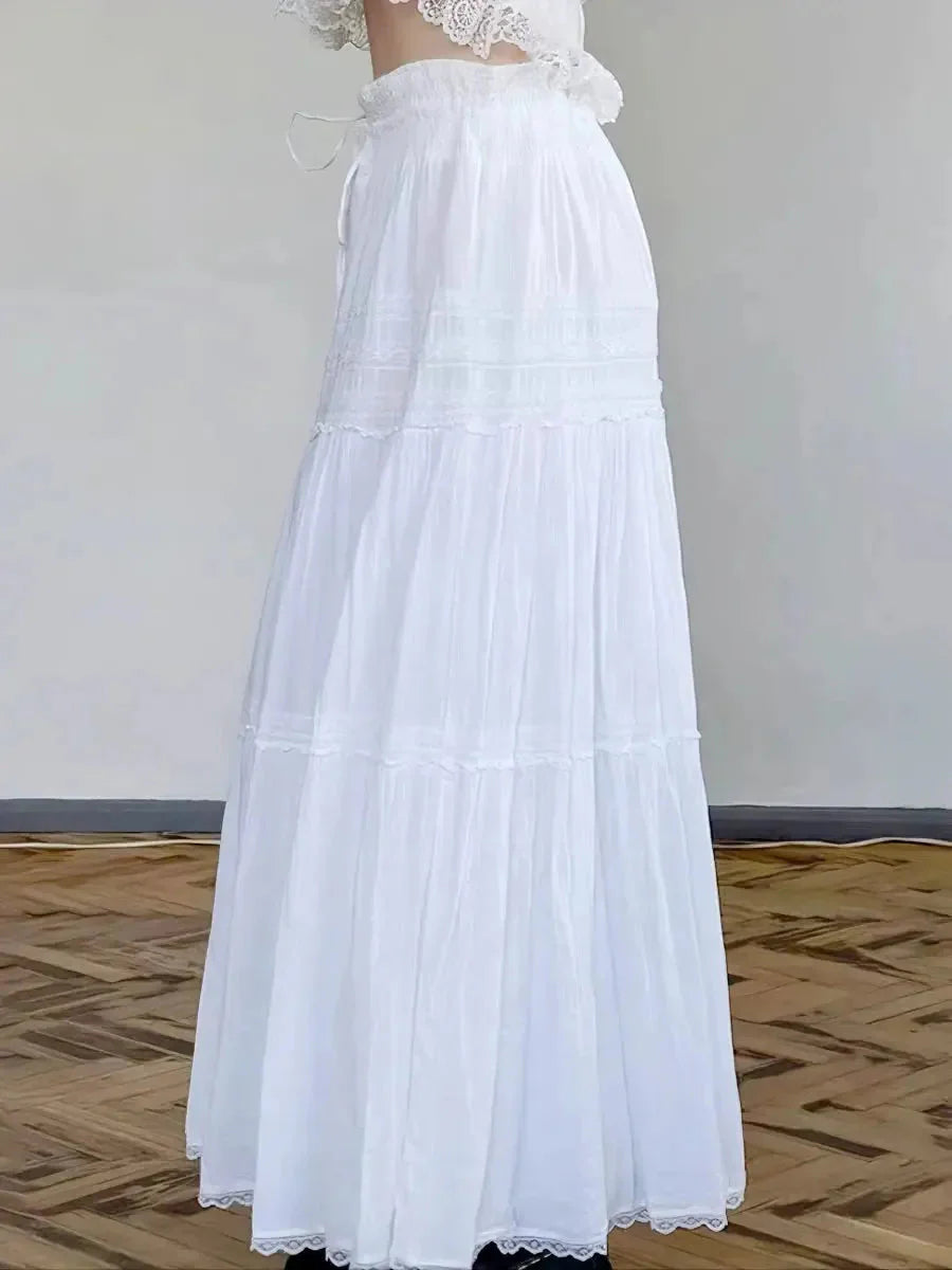 White Drawstring Midi Skirt B976390