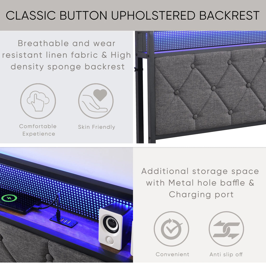 Full Size Upholstered Platform Bed Frame with USB Ports X80337