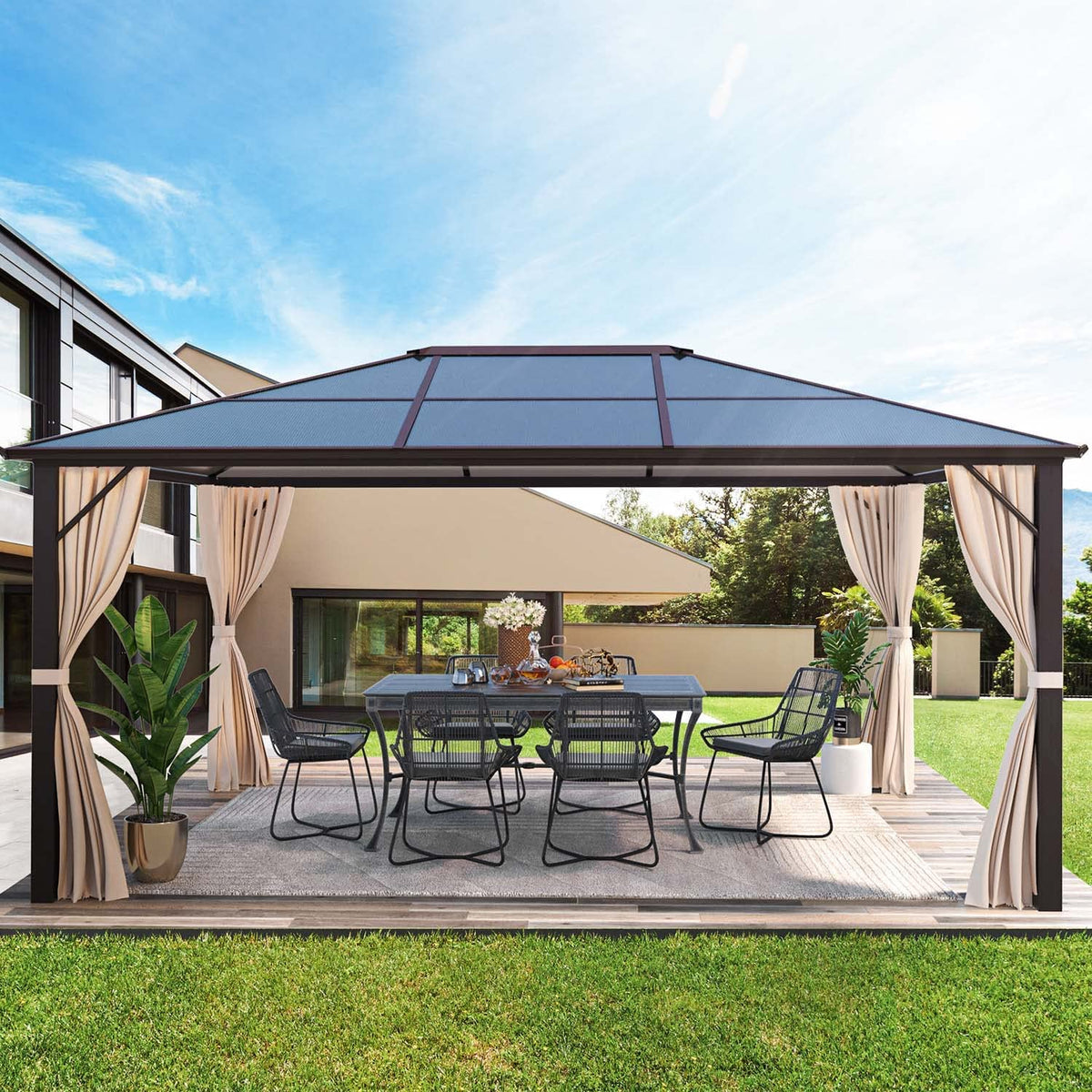 Brown 10 ft Hardtop Polycarbonate Gazebo A5103