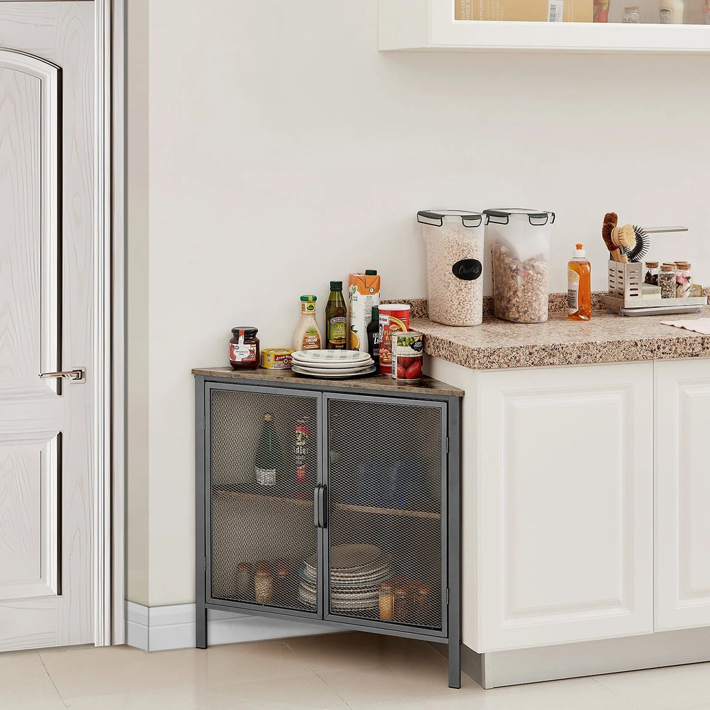 Set of 2 Gray Corner Shelf with Door T895