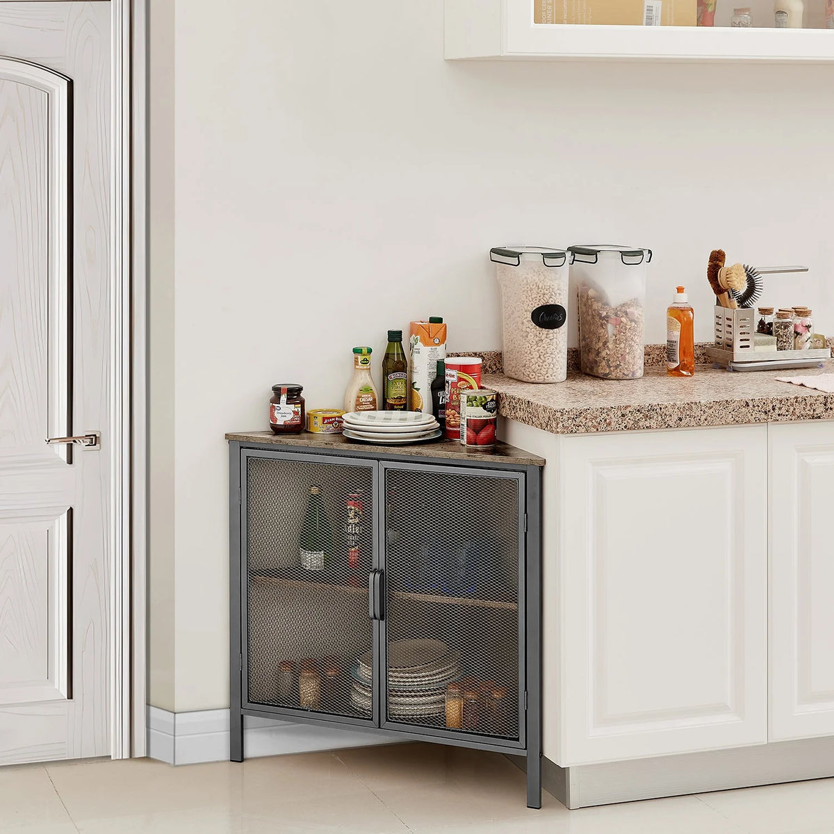 Set of 2 Gray Corner Shelf with Door T895