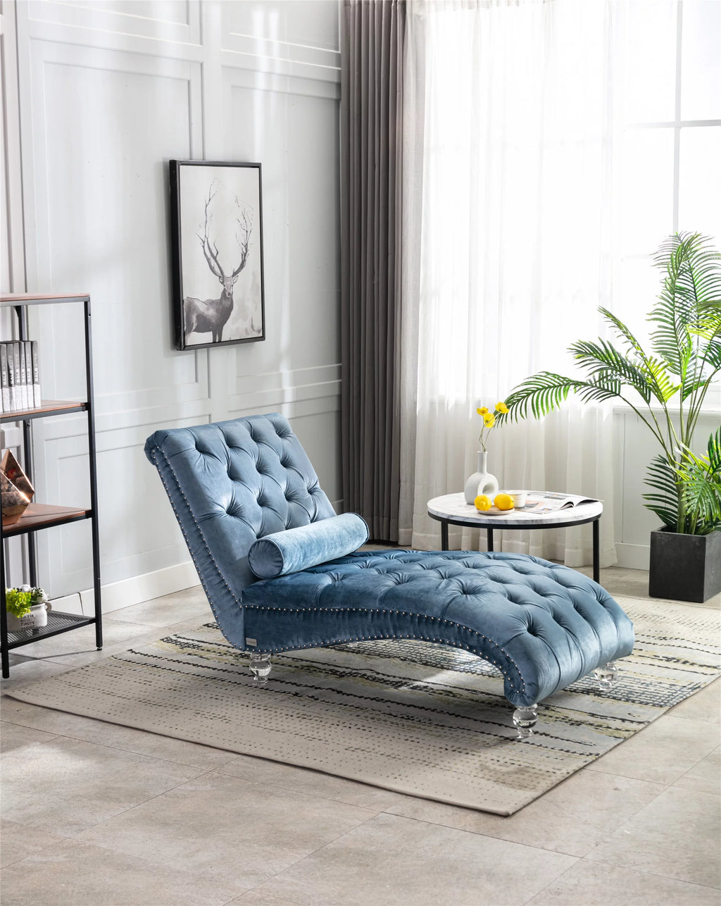 Light Blue Velvet Accent Sofa with Lumbar Pillow X86499