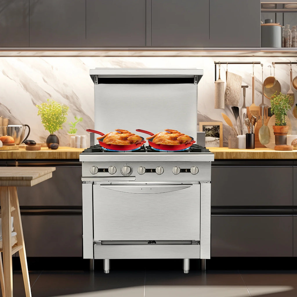 36 Commercial Gas Range Stove with 6 Burner 4.8 Cu.Ft Oven W234
