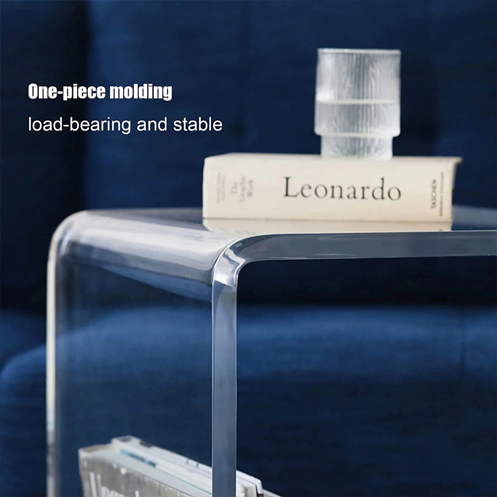 Clear Acrylic C-Shaped Bedside Table on Wheels N6932