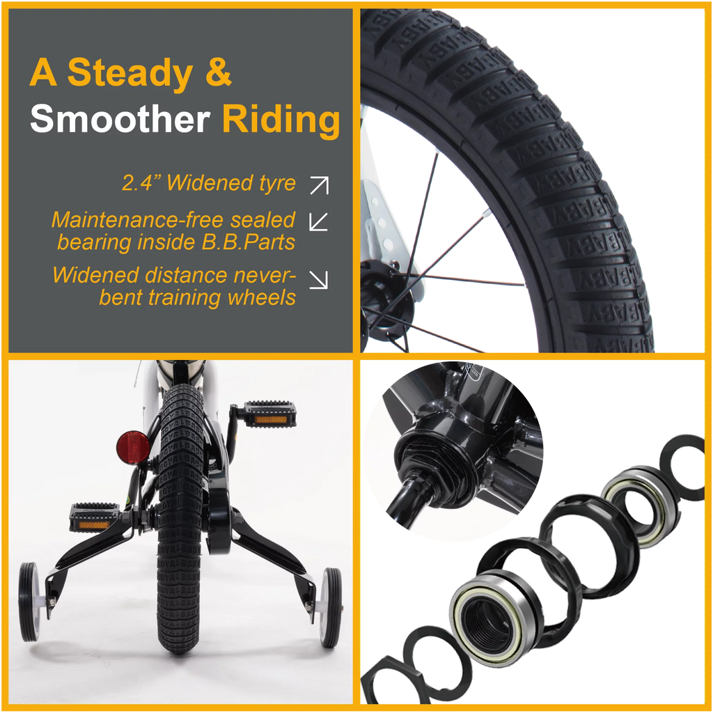 14 In Black Kids Bike with Training Wheels L7000