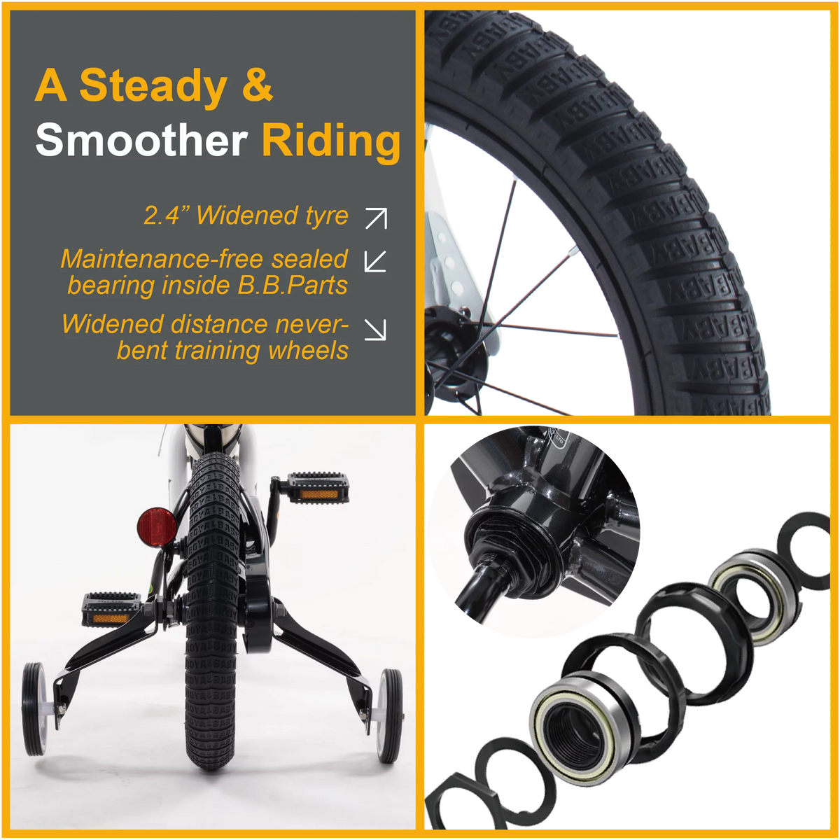 14 In Black Kids Bike with Training Wheels L7000