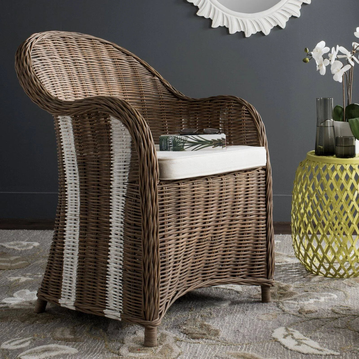 Striped Wicker Club Chair Y392604