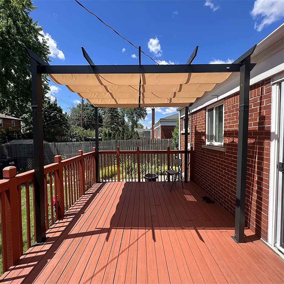 Beige Aluminum Retractable Pergola with Sun Shade Canopy F52983