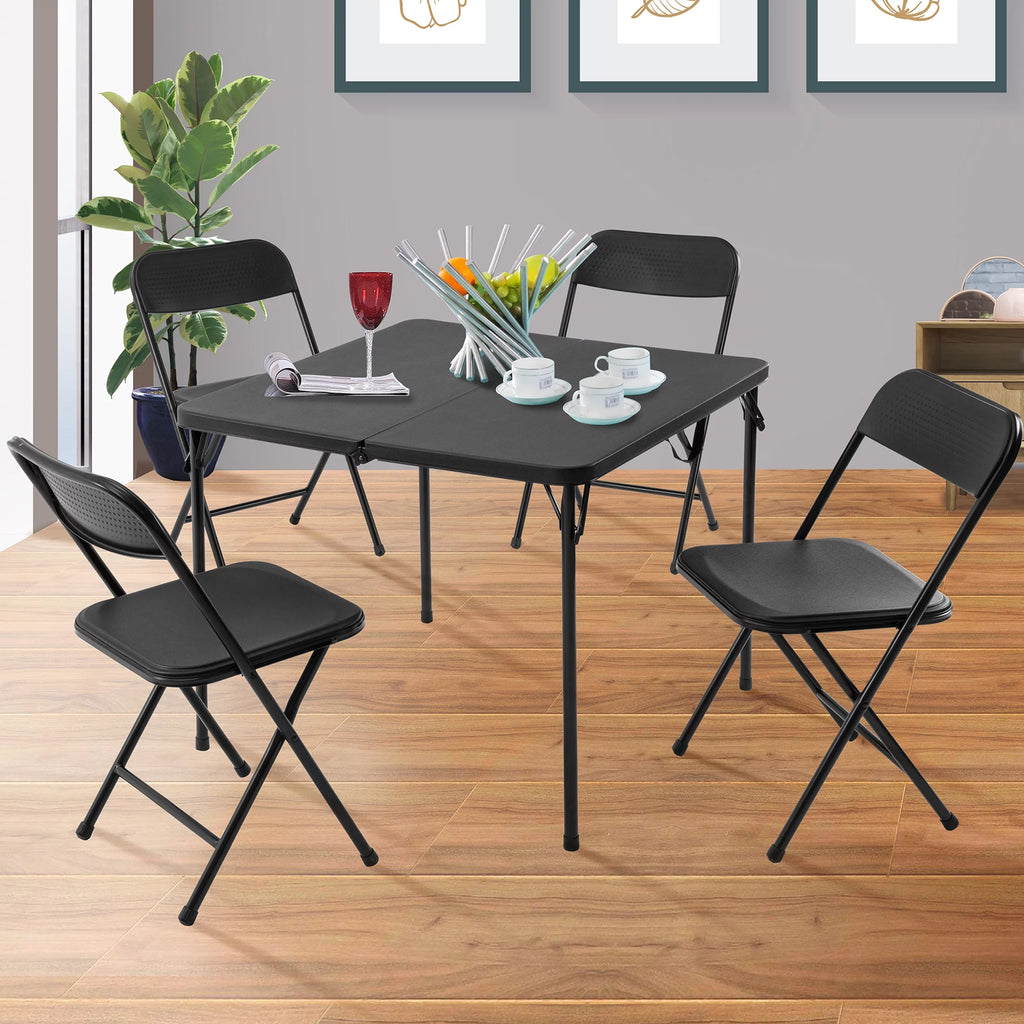 5 Piece Resin Folding Table and Chairs Set, Black M517789