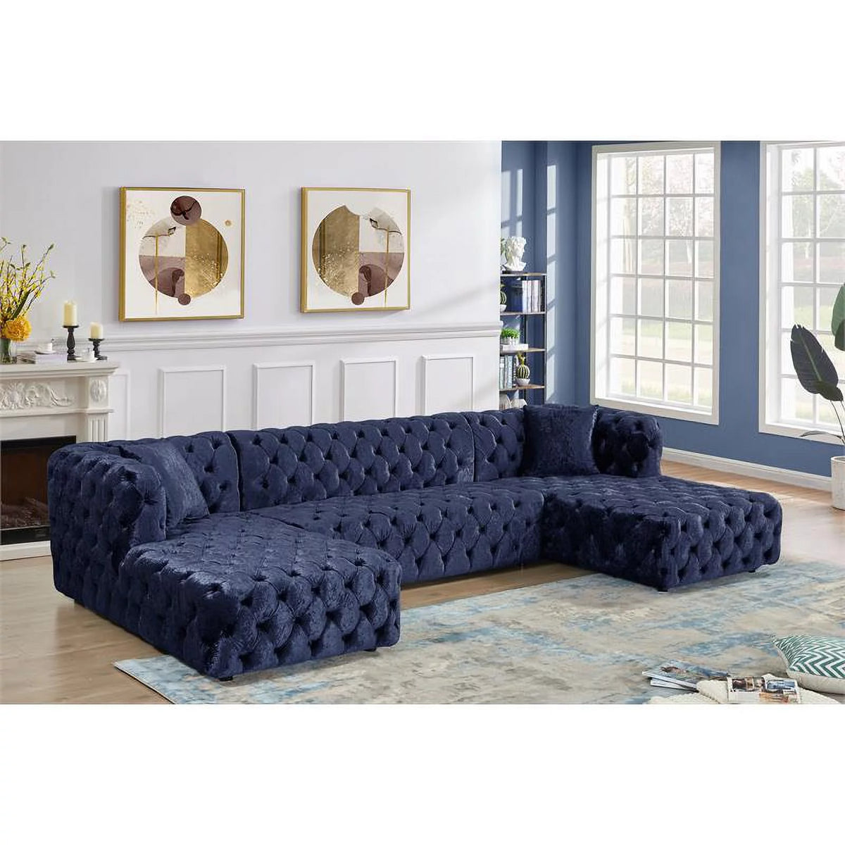 Navy Velvet 3pc Sectional Y6287