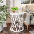 Antique White Round Wood End Table B40825