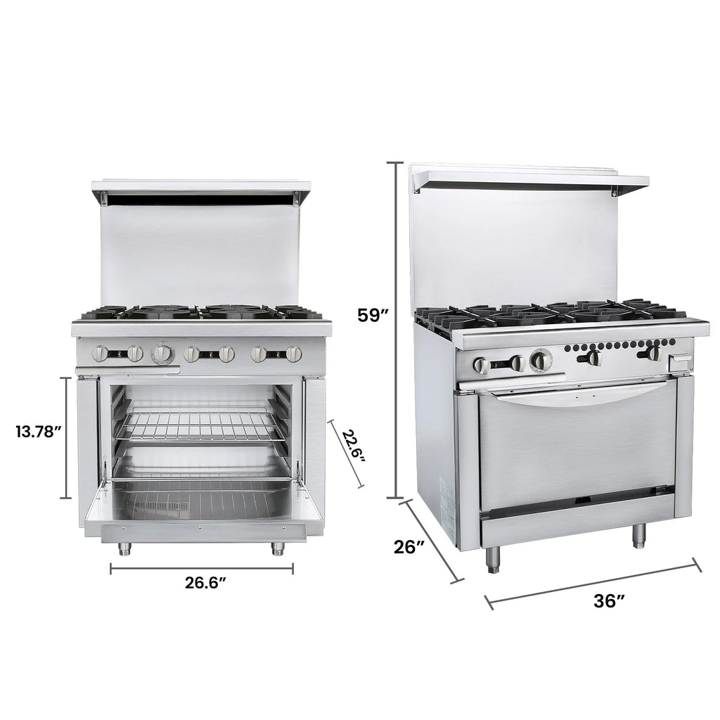 36 Commercial Gas Range Stove with 6 Burner 4.8 Cu.Ft Oven W234