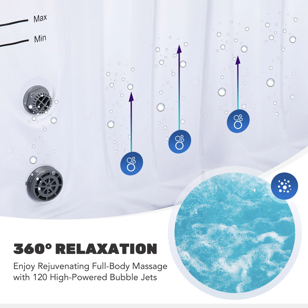 6x6ft PVC Inflatable Spa Tub with 120 Massaging Jets W416