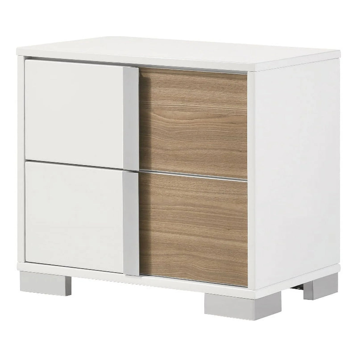 Wood 2-Drawer Nightstand in White and Natural E790
