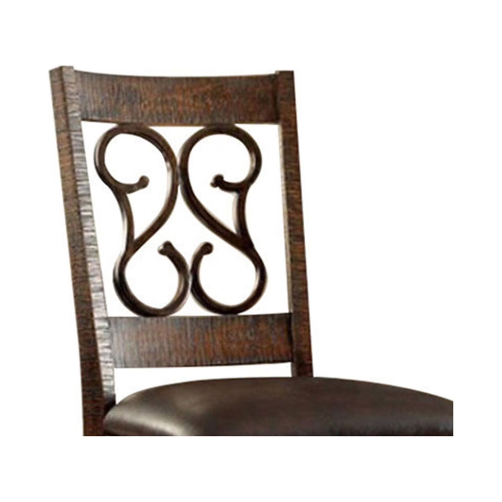 Wooden Armless Side Chair with Leather Seat, Rustic Walnut Brown, Pack of 2 C513