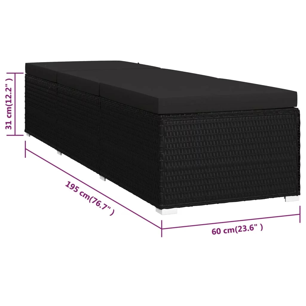 Black Poly Rattan Sun Lounger with Cushion S746266