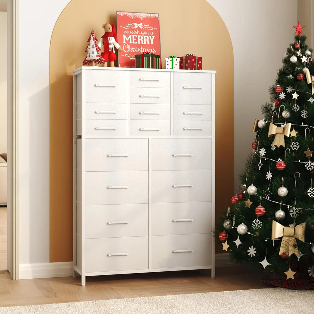 White 18 Drawer Fabric Dresser G268