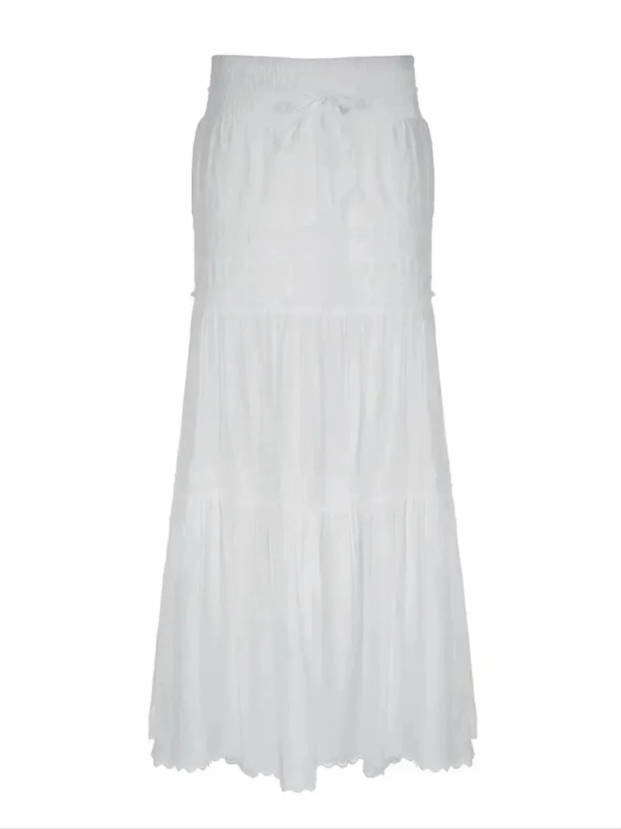 White Drawstring Midi Skirt B976390