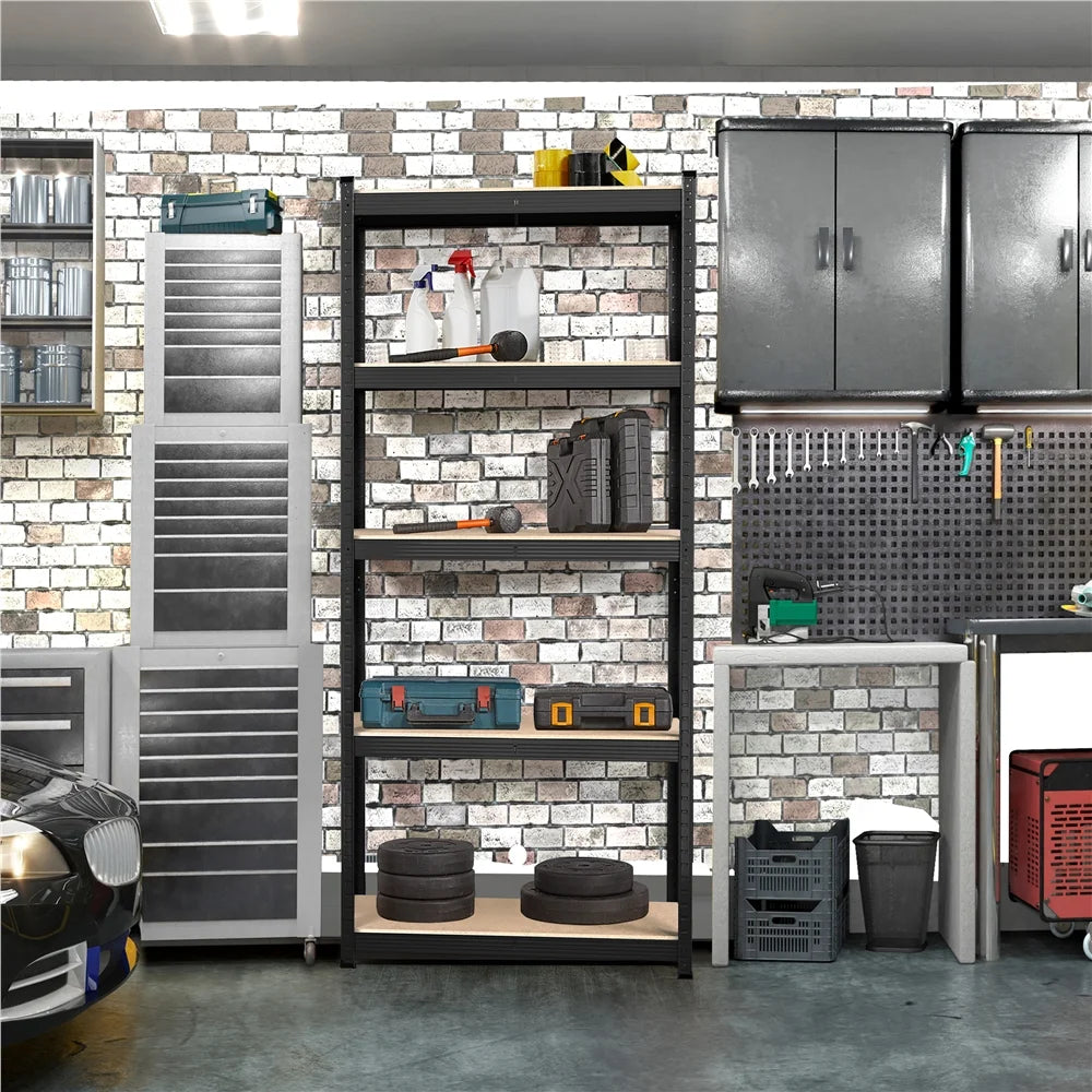 Black 5-Tier Adjustable Steel Storage Shelves C6730