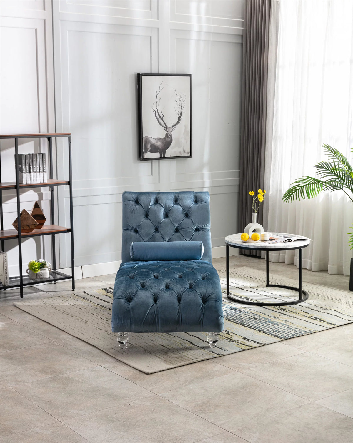 Light Blue Velvet Accent Sofa with Lumbar Pillow X86499
