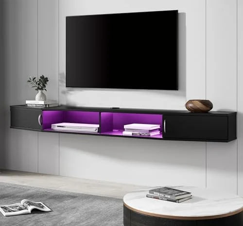 Black Wall Mounted Floating TV Stand with 16 LED Lights M3152
