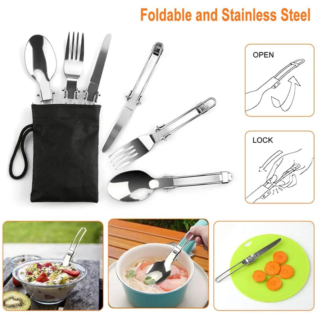 Festnight Outdoor Camping Cookware Mess Kit Pot Pan Kettle Cooking Set Tableware with Spoon Fork Cutter C4655