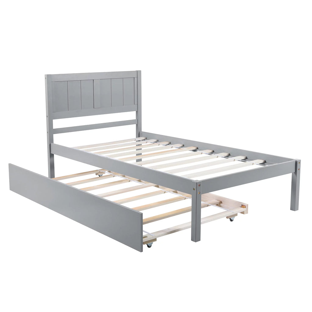 Twin Size Wood Platform Bed with Trundle Q47976