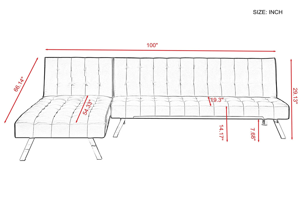 Grey Pu Reversible Sectional Sofa Sleeper with Metal Legs B6179