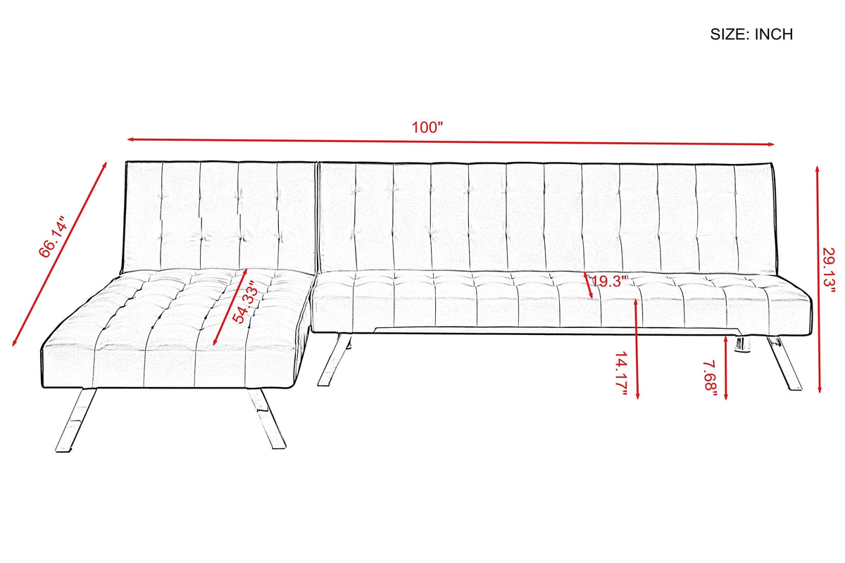 Grey Pu Reversible Sectional Sofa Sleeper with Metal Legs B6179
