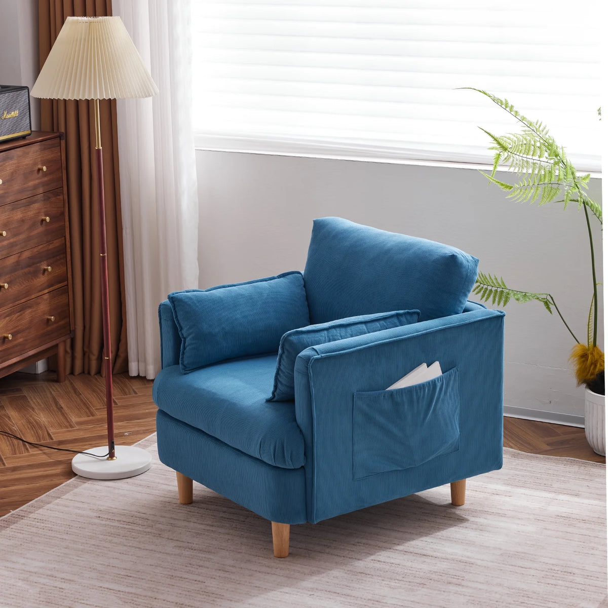 Modern Fabric Upholstered Armchair with 2 Pillow V180493