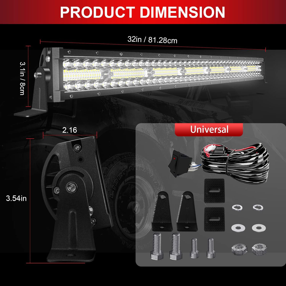 32 inch 672W Triple Row Flood Spot Combo LED Light Bar, 6000K, Pack of 2 U9211