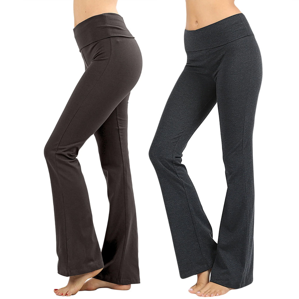 Cotton Fold-Over High Waist Bootcut Yoga Pants H9009
