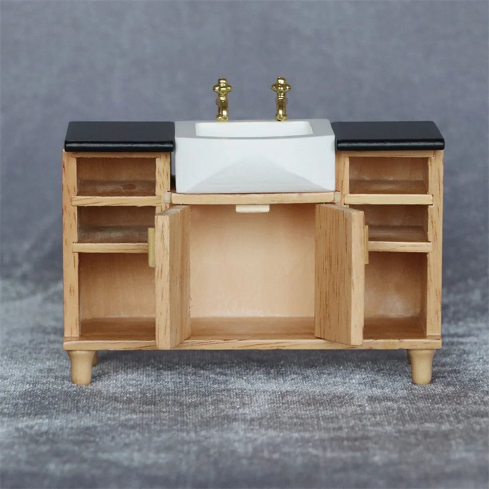 1:12 Wooden Sink Unit Cabinet Dollhouse Miniature Furniture I202